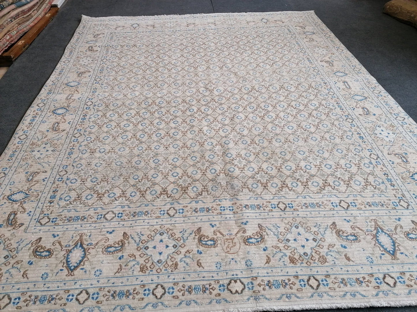 persian wool rug 6.4 x 8 distressed blue rug, turkish living room rug, handmade rug