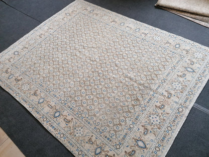 persian wool rug 6.4 x 8 distressed blue rug, turkish living room rug, handmade rug