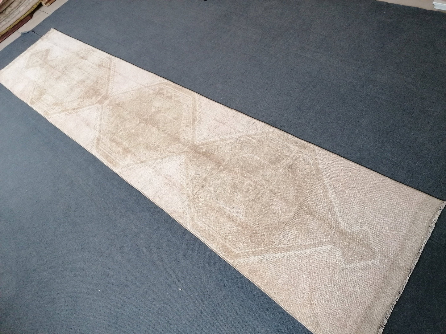 2.4 x 11.3 turkish runner rug, vintage runner rug, oushak runner rug