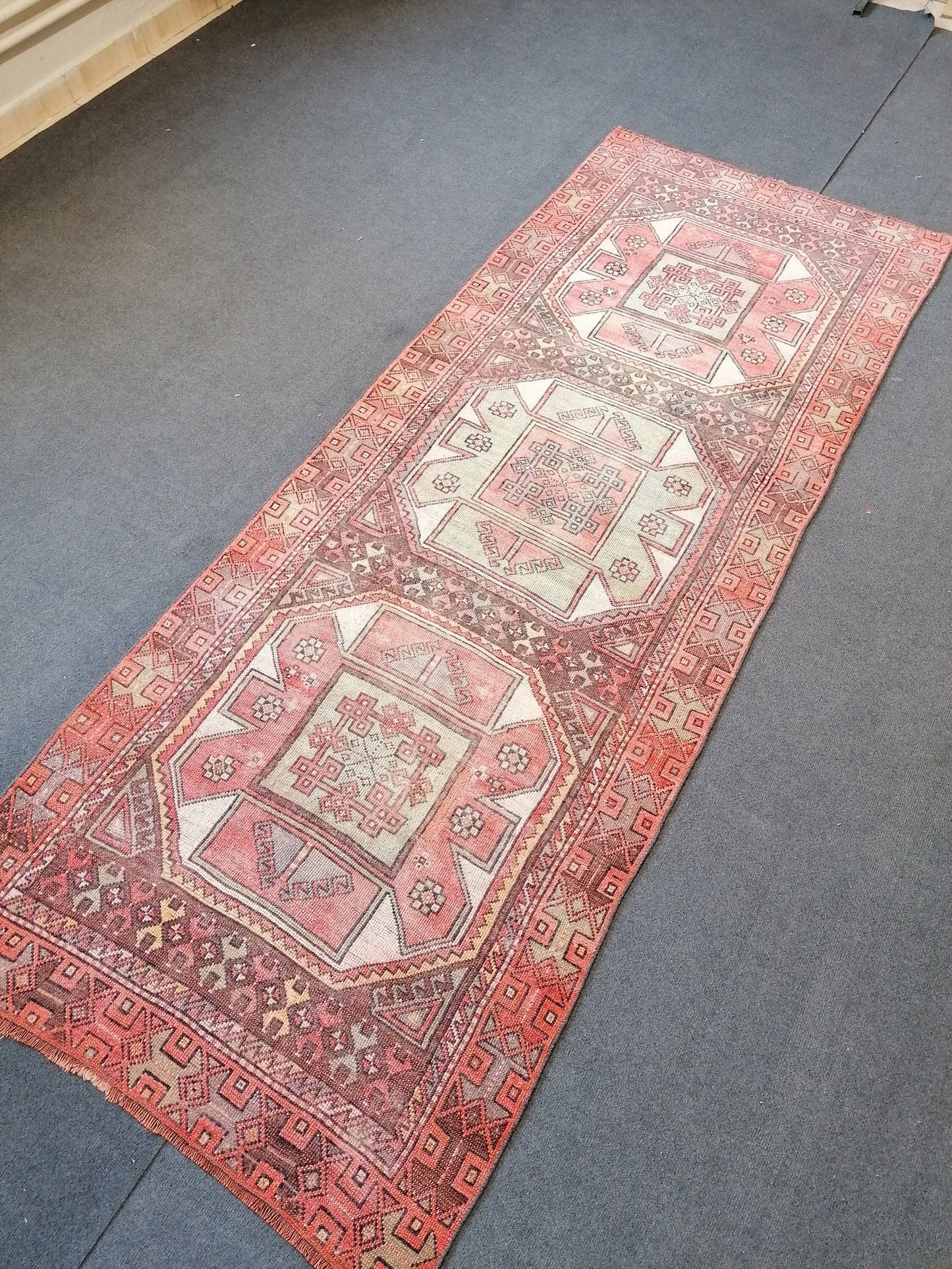 3.3 x 9 vintage runner rug, anatolian runner rug, turkish vintage runner rug, Antique Rug