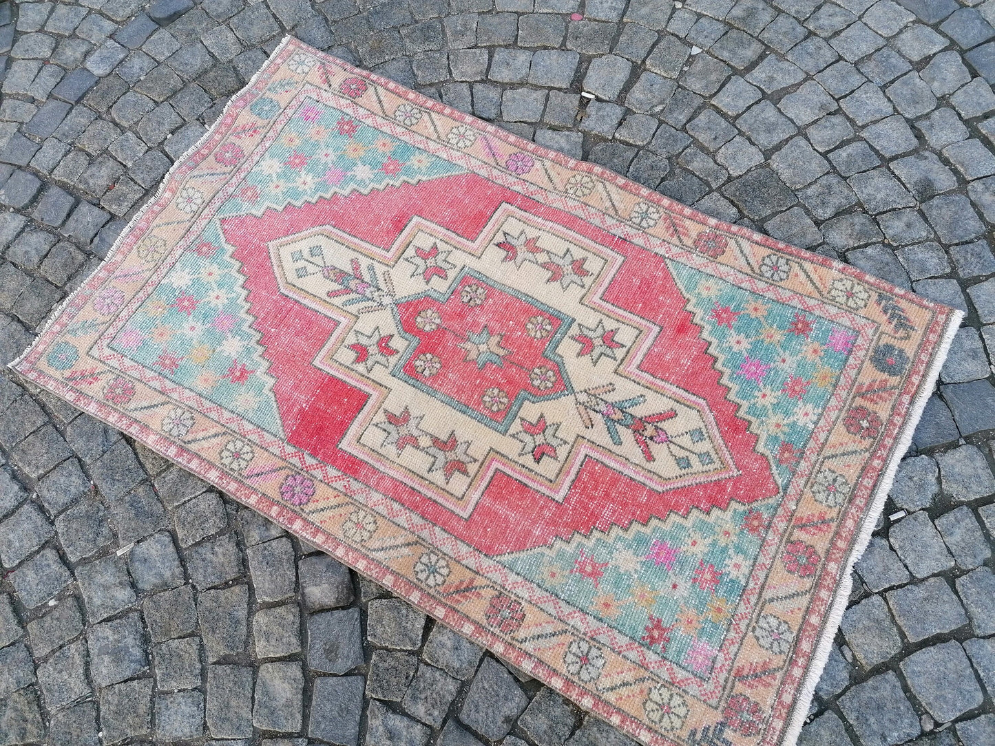 3.4 x 6.7 turkish rug, vintage rug, oushak vintage rug,