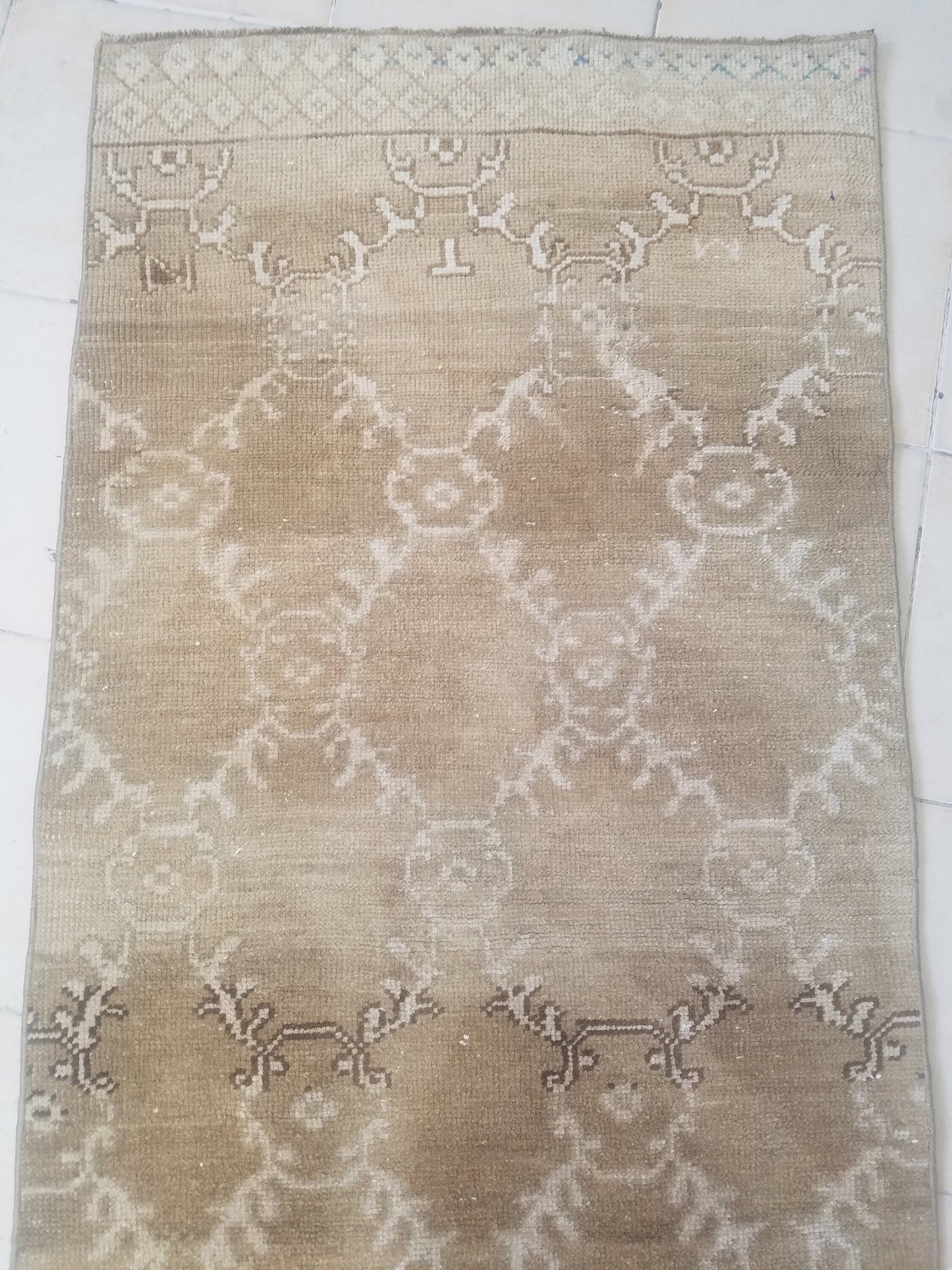 2.8 x 11.6 neutral color runner rug, oushak natural runner rug, turkish runner rug, oushak hand made rug