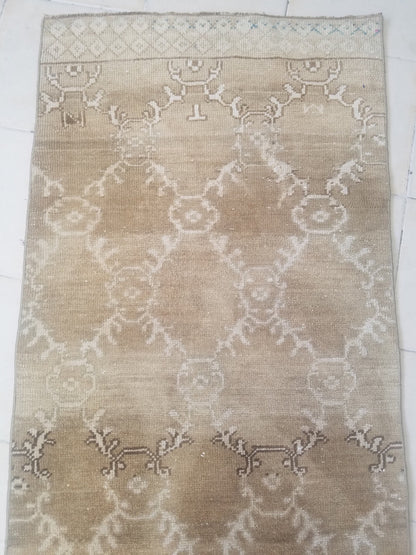 2.8 x 11.6 neutral color runner rug, oushak natural runner rug, turkish runner rug, oushak hand made rug