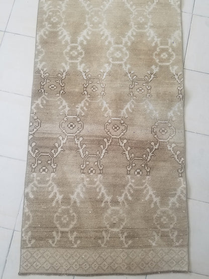 2.8 x 11.6 neutral color runner rug, oushak natural runner rug, turkish runner rug, oushak hand made rug