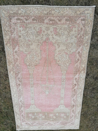 Turkish oushak wool rug, 3.2 x 5.7 vintage rug, vintage  hand made rug