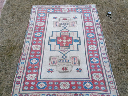 5.2 x 6.9 TurkÄ±sh hand knotted rug blue vÄ±ntage rug, handmade rug, wool rug