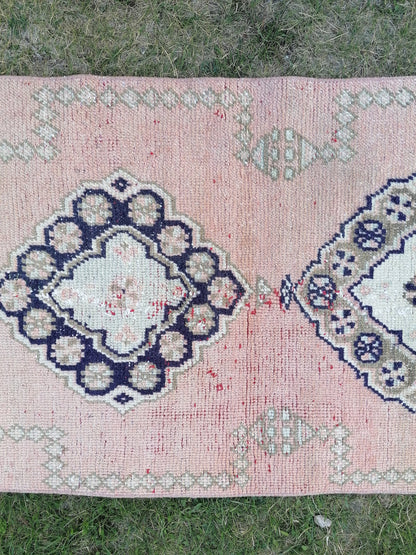2.7 x 11 runner rug, vintage wool runner,pink runner rug, wool runner rug