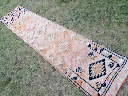 2.9 x 11.9 Vintage turkish runner rug, vintage runner rug,  handmade wool rug,