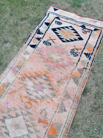 2.9 x 11.9 Vintage turkish runner rug, vintage runner rug,  handmade wool rug,
