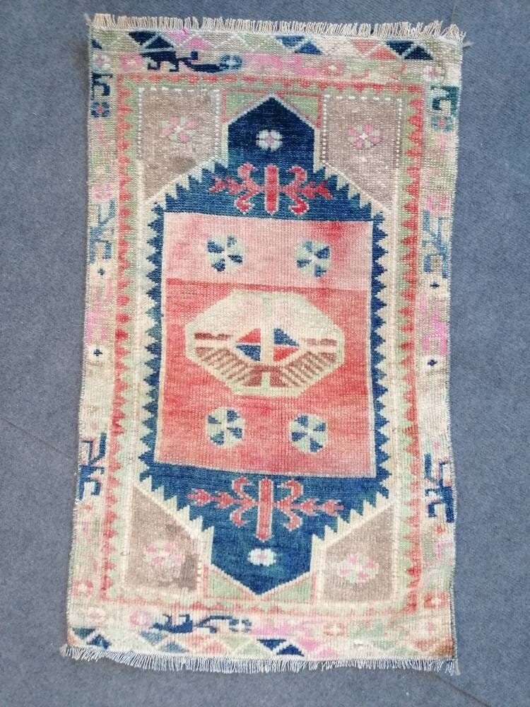 1.8 x 2.9 Vintage wool small rug turkish oushak rug, blue hallway handmade rug