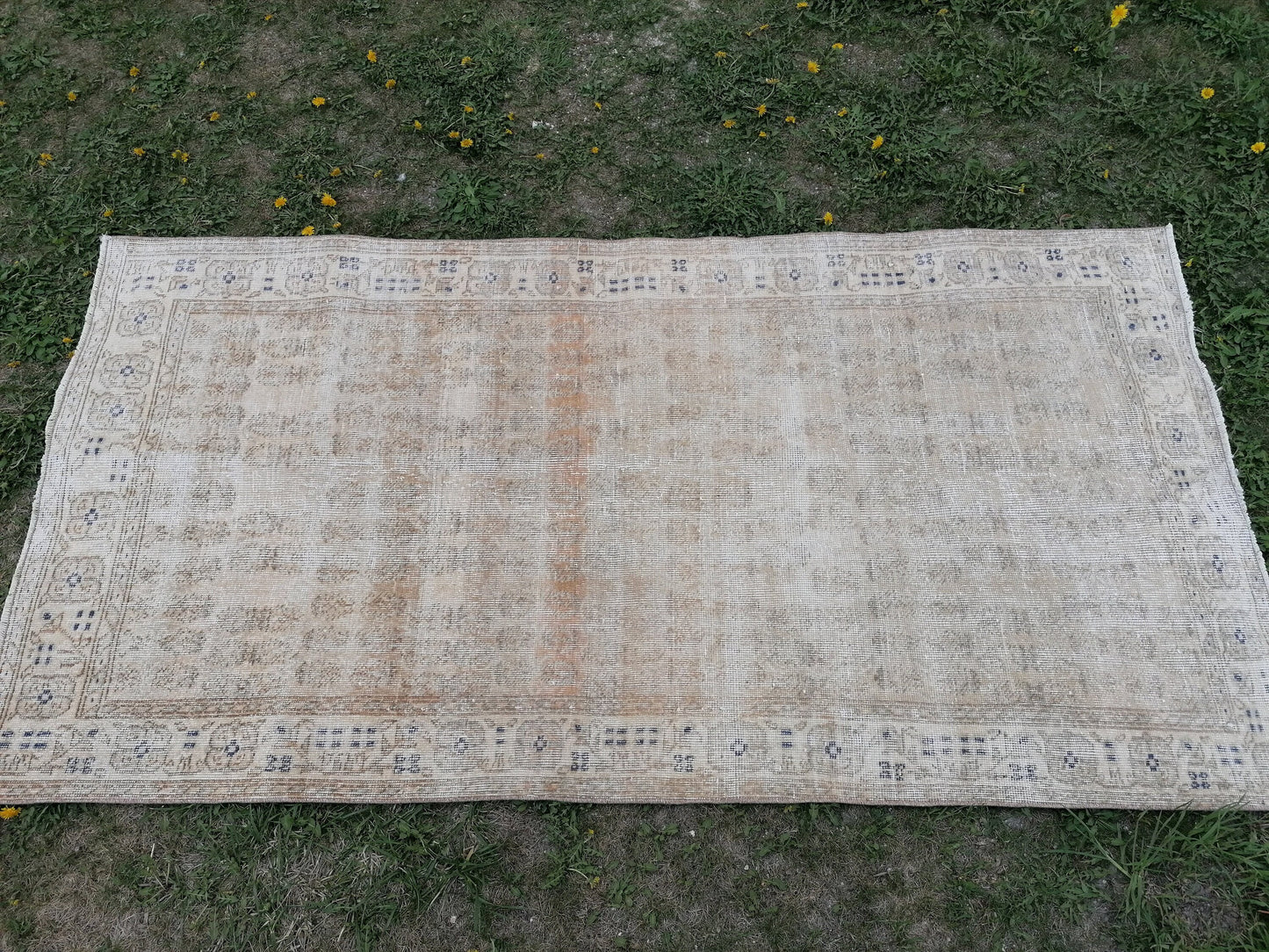 3.8 x 7 Distressed vintage rug, earth tone oushak rug living room rug