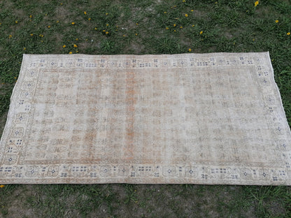 3.8 x 7 Distressed vintage rug, earth tone oushak rug living room rug