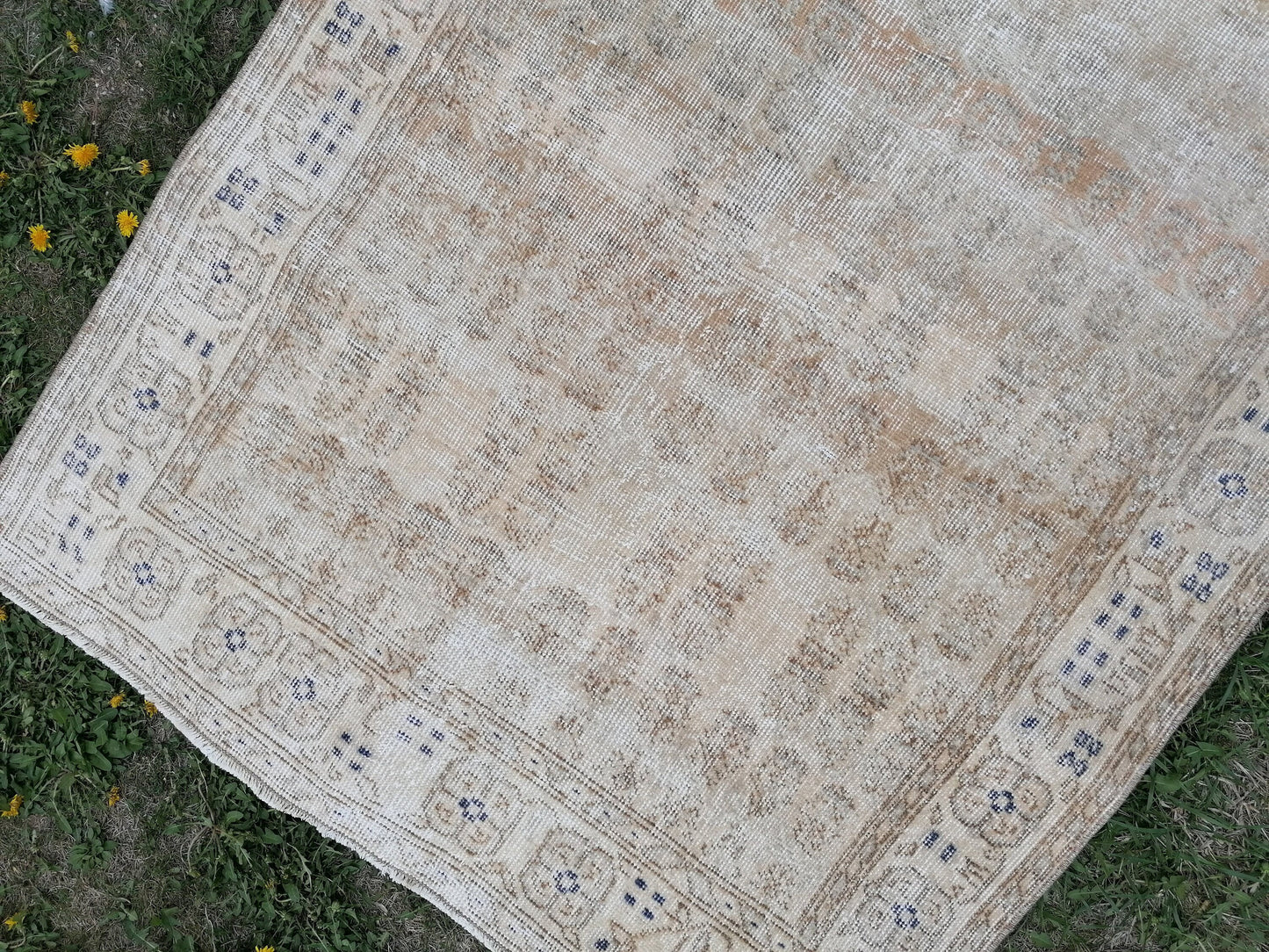3.8 x 7 Distressed vintage rug, earth tone oushak rug living room rug