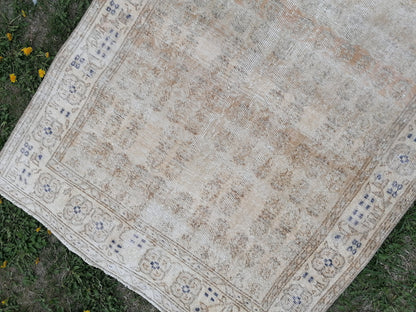 3.8 x 7 Distressed vintage rug, earth tone oushak rug living room rug