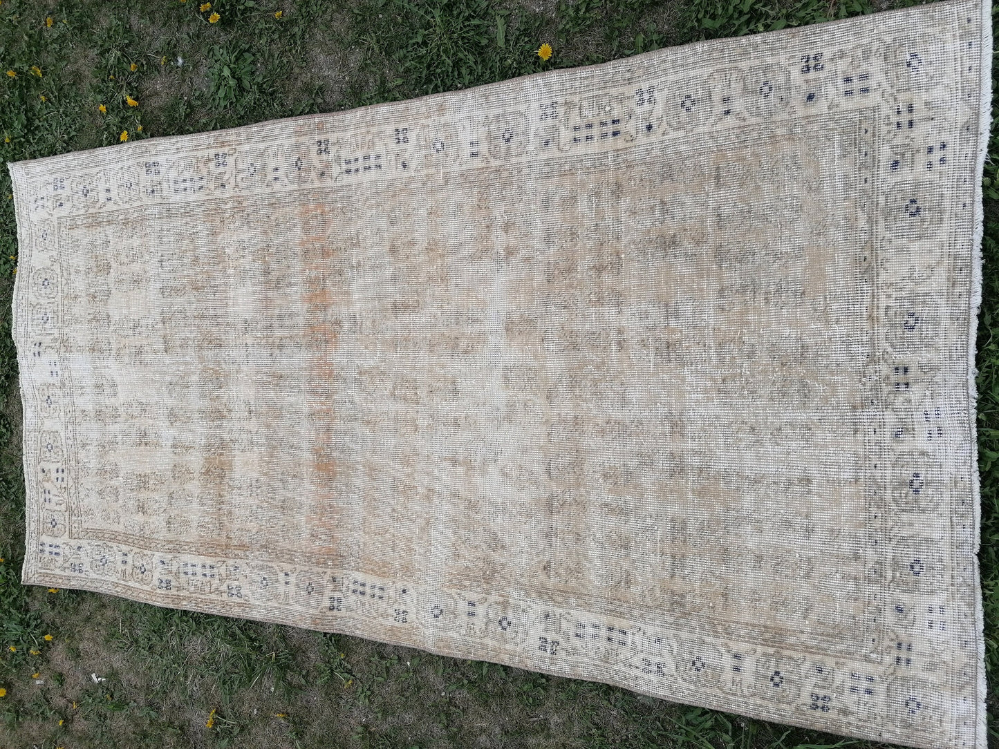 3.8 x 7 Distressed vintage rug, earth tone oushak rug living room rug