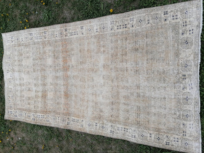 3.8 x 7 Distressed vintage rug, earth tone oushak rug living room rug