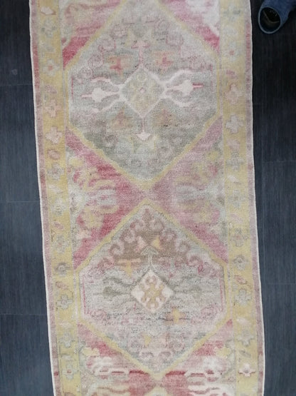 3 x 14.5 Oushak turkish runner rug oushak wool runner rug pastel hallway runner rug handmade runner
