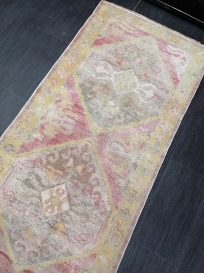 3 x 14.5 Oushak turkish runner rug oushak wool runner rug pastel hallway runner rug handmade runner