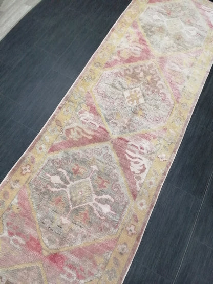 3 x 14.5 Oushak turkish runner rug oushak wool runner rug pastel hallway runner rug handmade runner