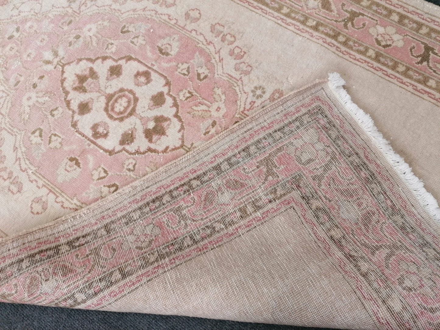 3.2 x 11.6 runner rug, vintage runner rug, turkish pastel pink runner rug, oushak runner rug