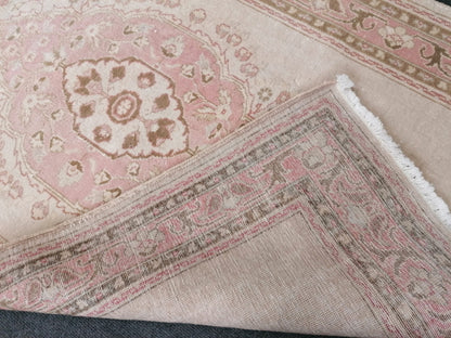 3.2 x 11.6 runner rug, vintage runner rug, turkish pastel pink runner rug, oushak runner rug