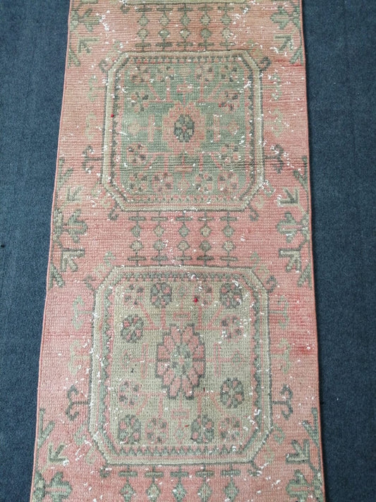 2.2 x 11.4 oushak turkish runner rug, vintage runner rug, oushak runner rug, anatolian
