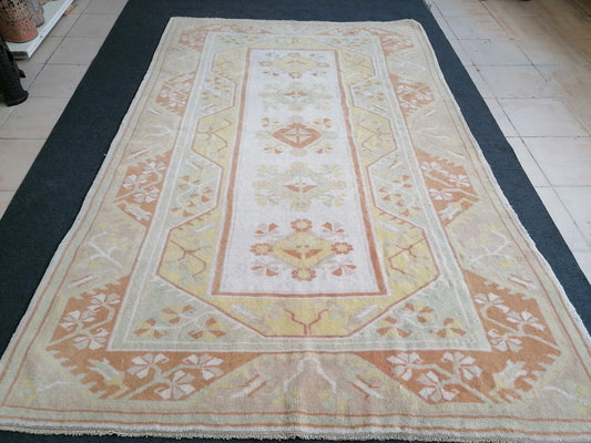 5.2 x 8.2, turkish rug, vintage pastel rug, oushak turkish rug, muted soft colors rug,