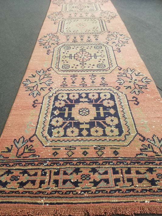 Wool runner rug 2.9 x 11.6 vintage oushak runner rug unique handmade rug kitchen runner rug