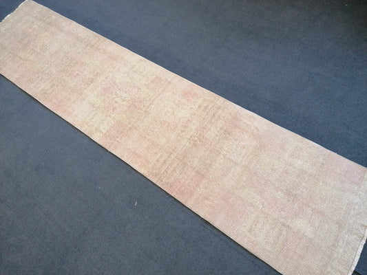 2.7 x 11.7 Turkish runner rug, vintage runner rug, Neutral Oushak rug