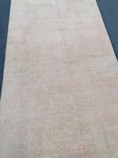 2.7 x 11.7 Turkish runner rug, vintage runner rug, Neutral Oushak rug