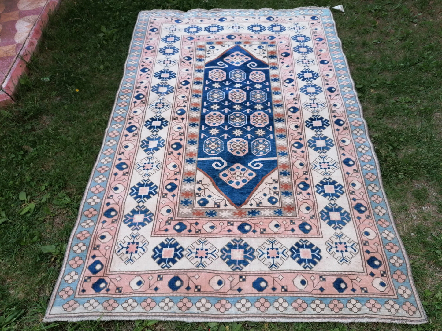 4.8 x 7 Vintage blue rug,turkish oushak rug  living Hand-knotted rug