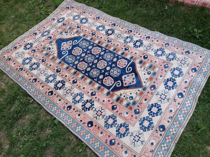 4.8 x 7 Vintage blue rug,turkish oushak rug  living Hand-knotted rug