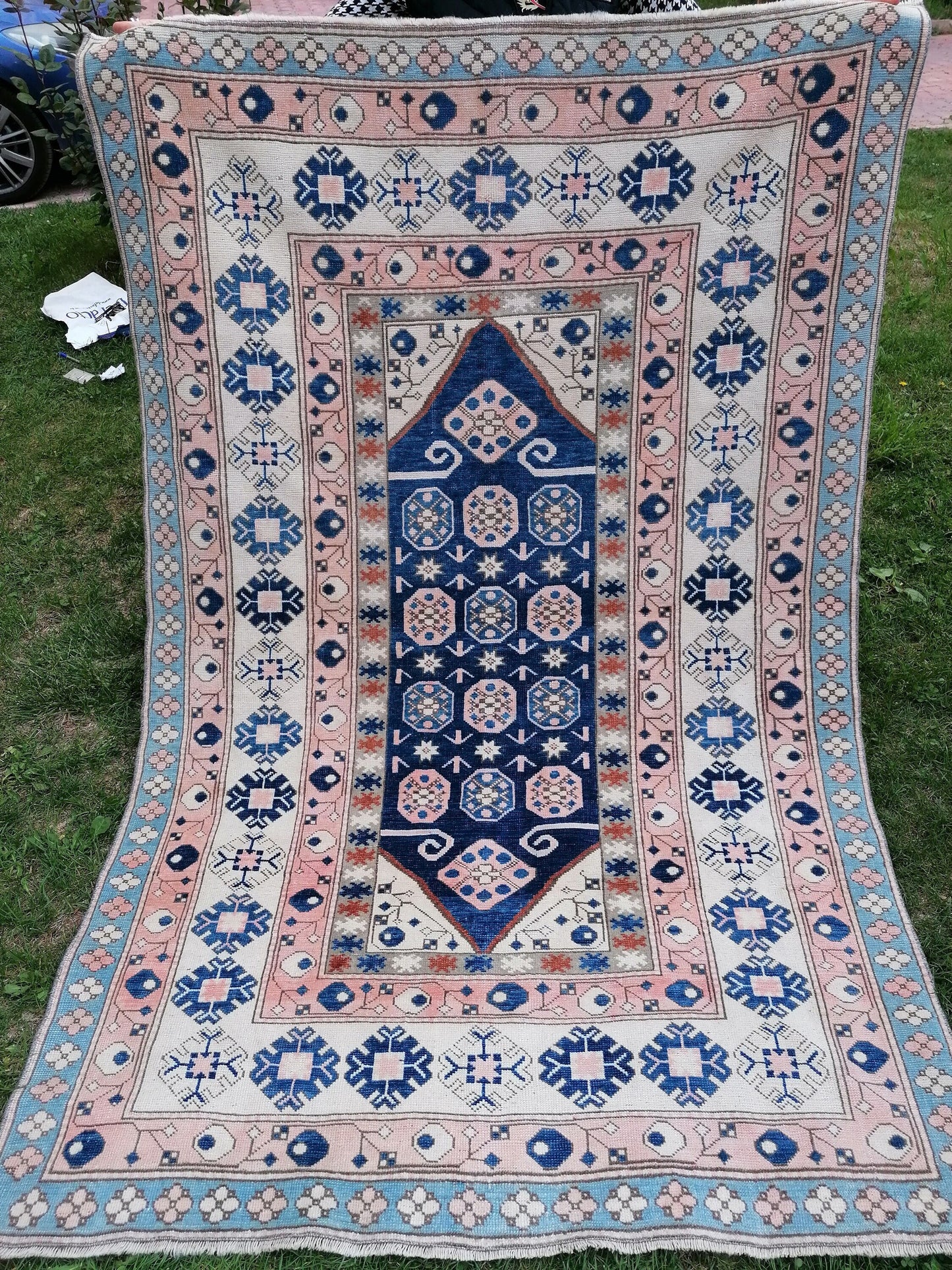 4.8 x 7 Vintage blue rug,turkish oushak rug  living Hand-knotted rug