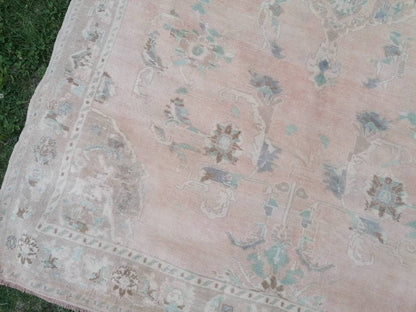 6.7 x 9.6 turkish oushak rug  large vintage oushak rug, unique handmade rug, Hand-knotted rug