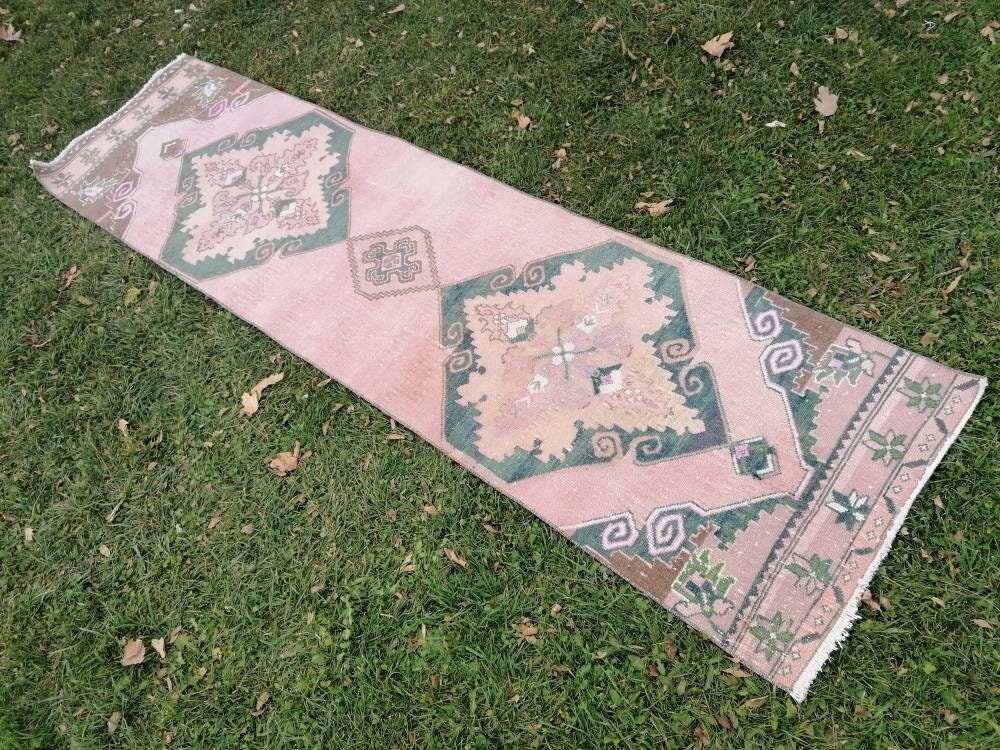 2.3 x 8.6 Vintage rug, runner wool rug  hallway handmade runner, distressed kitchen runner rug