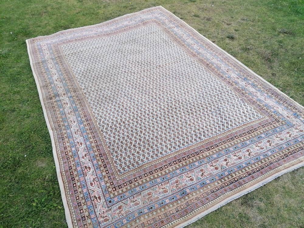 7.2 x 10.6 persian wool rug, vintage wool rug, oushak handmade rug,