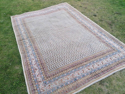7.2 x 10.6 persian wool rug, vintage wool rug, oushak handmade rug,