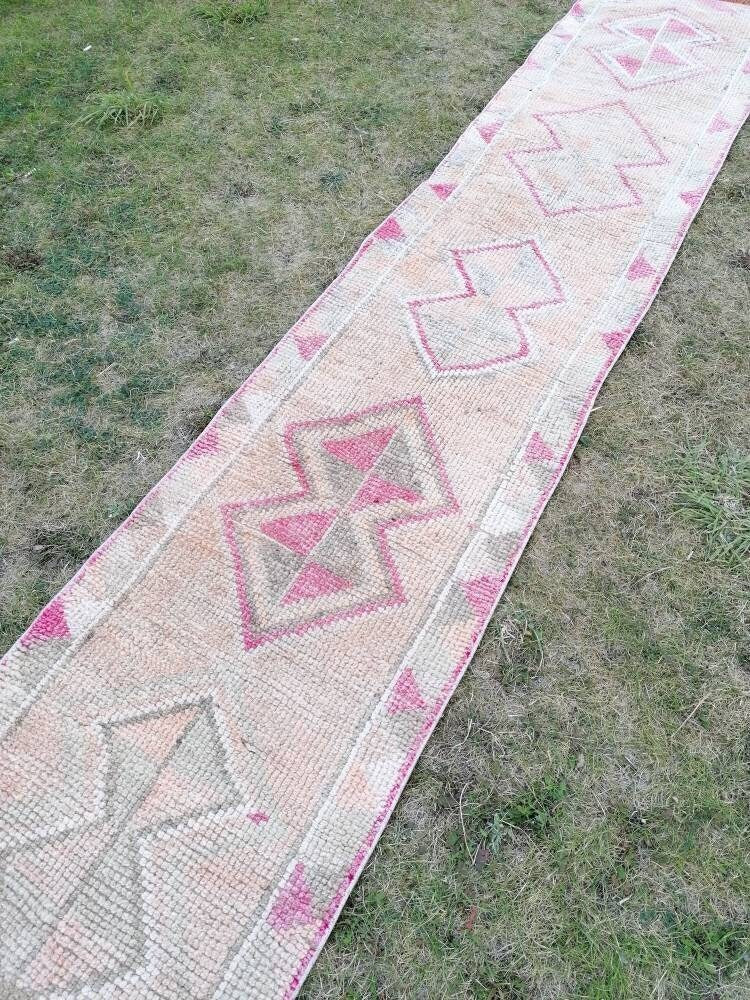 2.3 x 12.2 high pile wool runner rug vintage oriental runner Hand-knotted runner rug