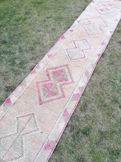 2.3 x 12.2 high pile wool runner rug vintage oriental runner Hand-knotted runner rug