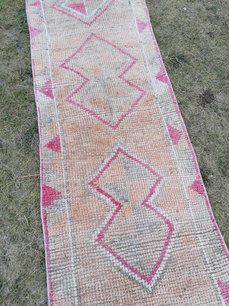 2.3 x 12.2 high pile wool runner rug vintage oriental runner Hand-knotted runner rug