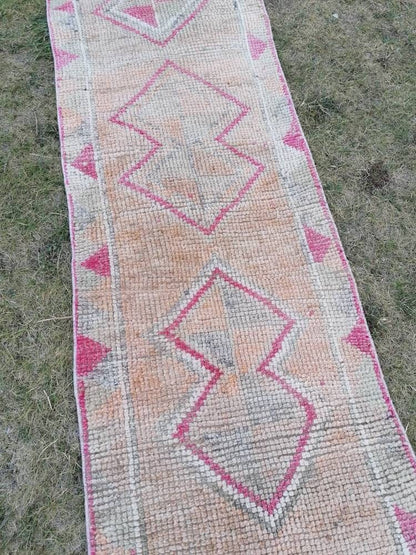 2.3 x 12.2 high pile wool runner rug vintage oriental runner Hand-knotted runner rug