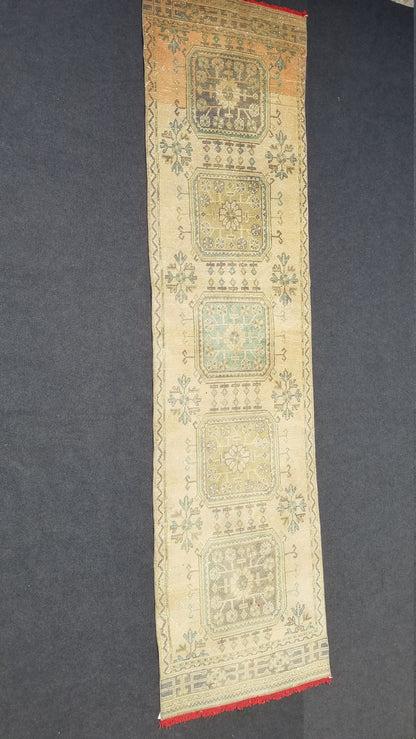 3 x 11.9 oushak turkish runner rug, vintage runner rug, vintage oushak rug, vintage anatolian rug