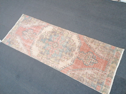 Vintage runner rug 2.5 x 8.8 turkish oushak rug