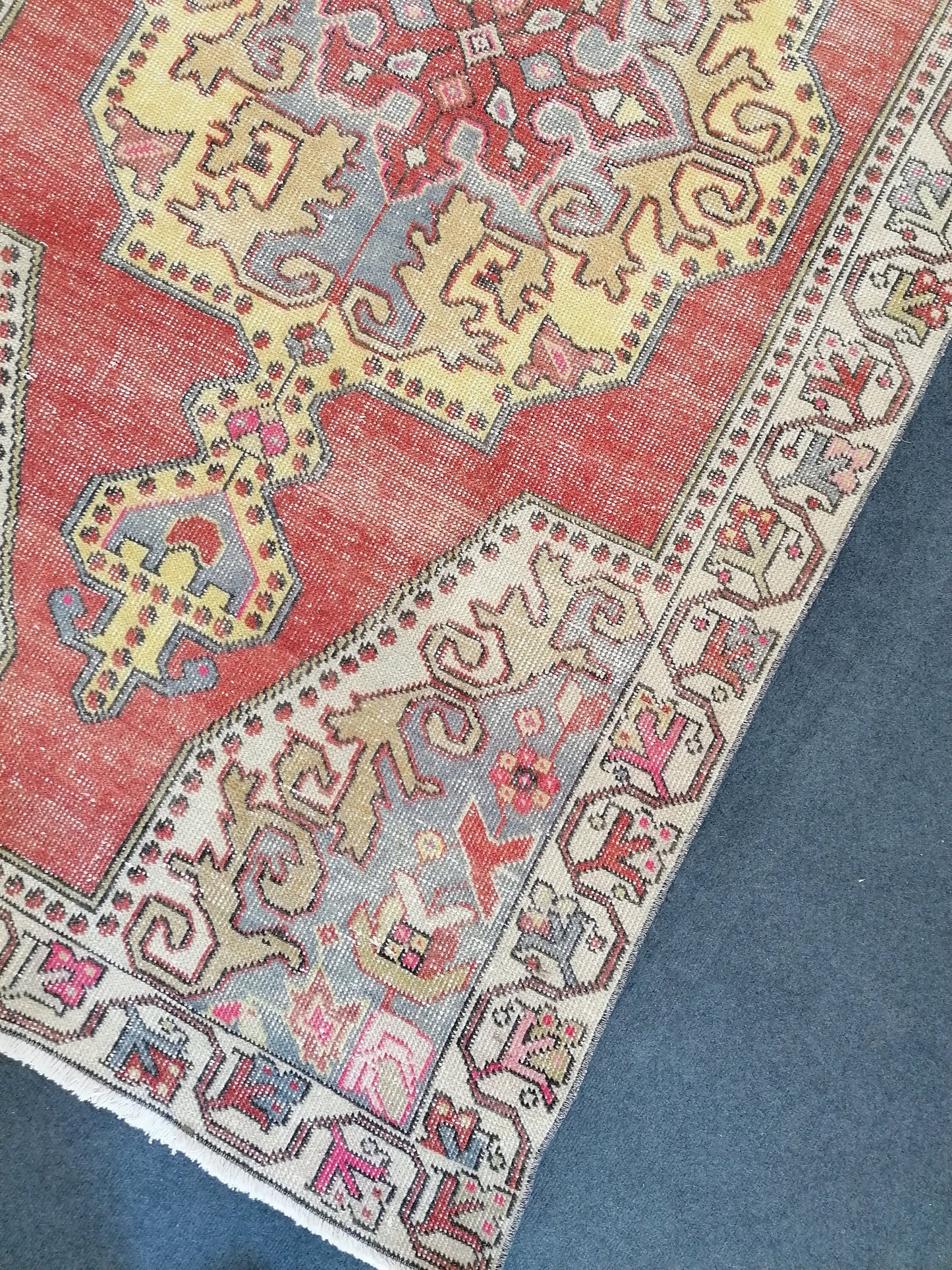 Distressed turkish rug, vintage wool rug 4 x 8.4 oushak handmade rug,