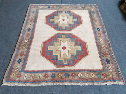 4.10 x 5.5 Turkish oushak wool rug vintage handmade living room rug