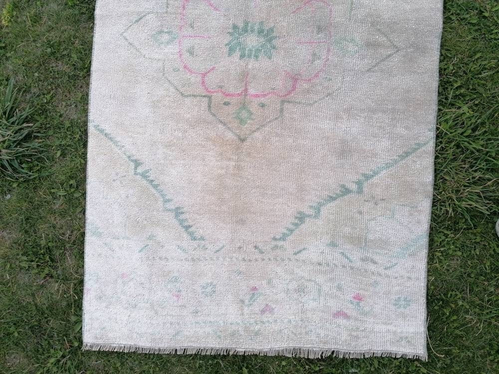wool rug 2.10 x 10.7 muted runner handmade rug, hallway runner rug, Turkish runner, vintage runner rug,