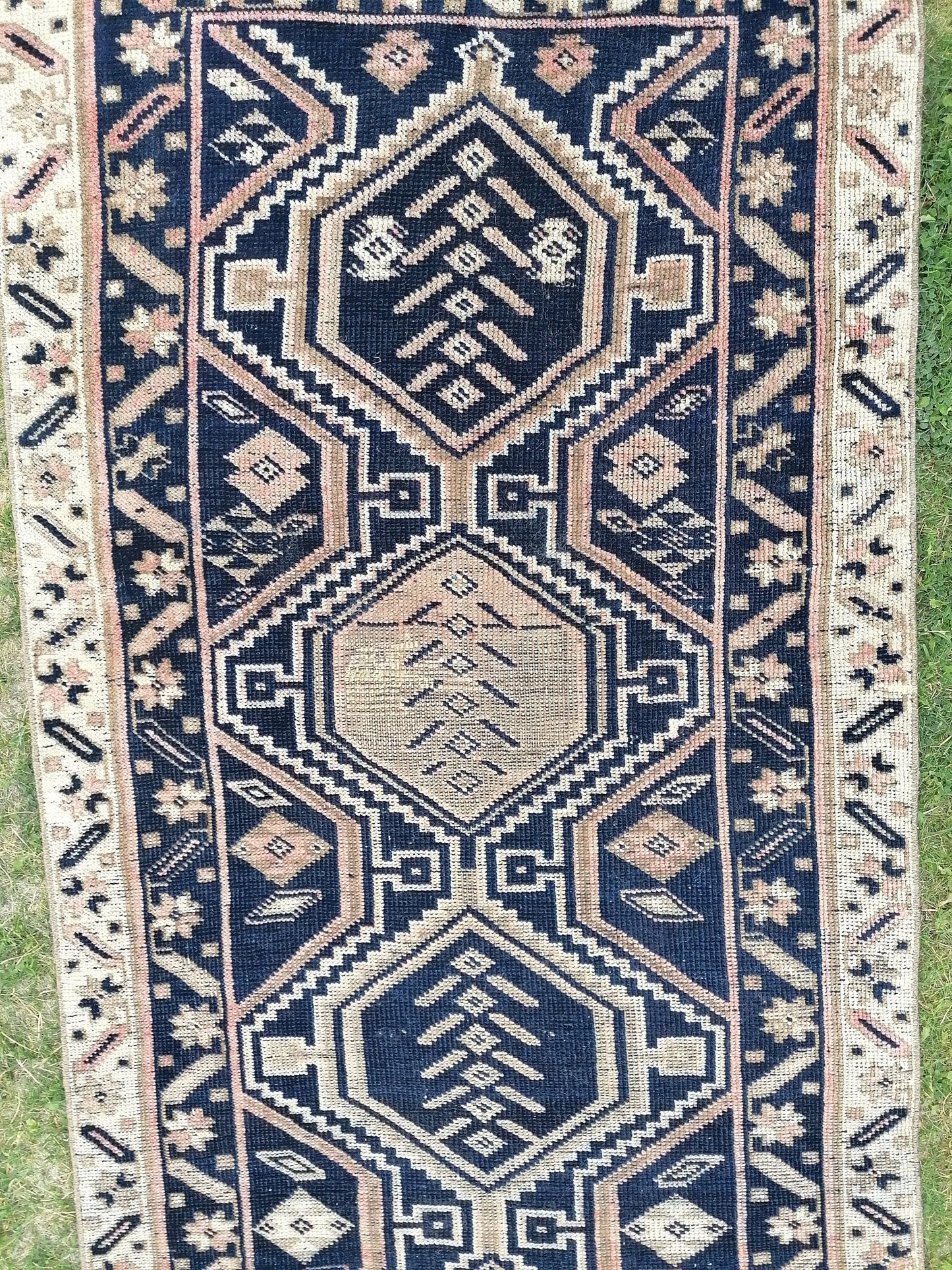 3.2 x 9.8 Oushak runner rug, navy runner rug, blue vintage runner  handmade runner,