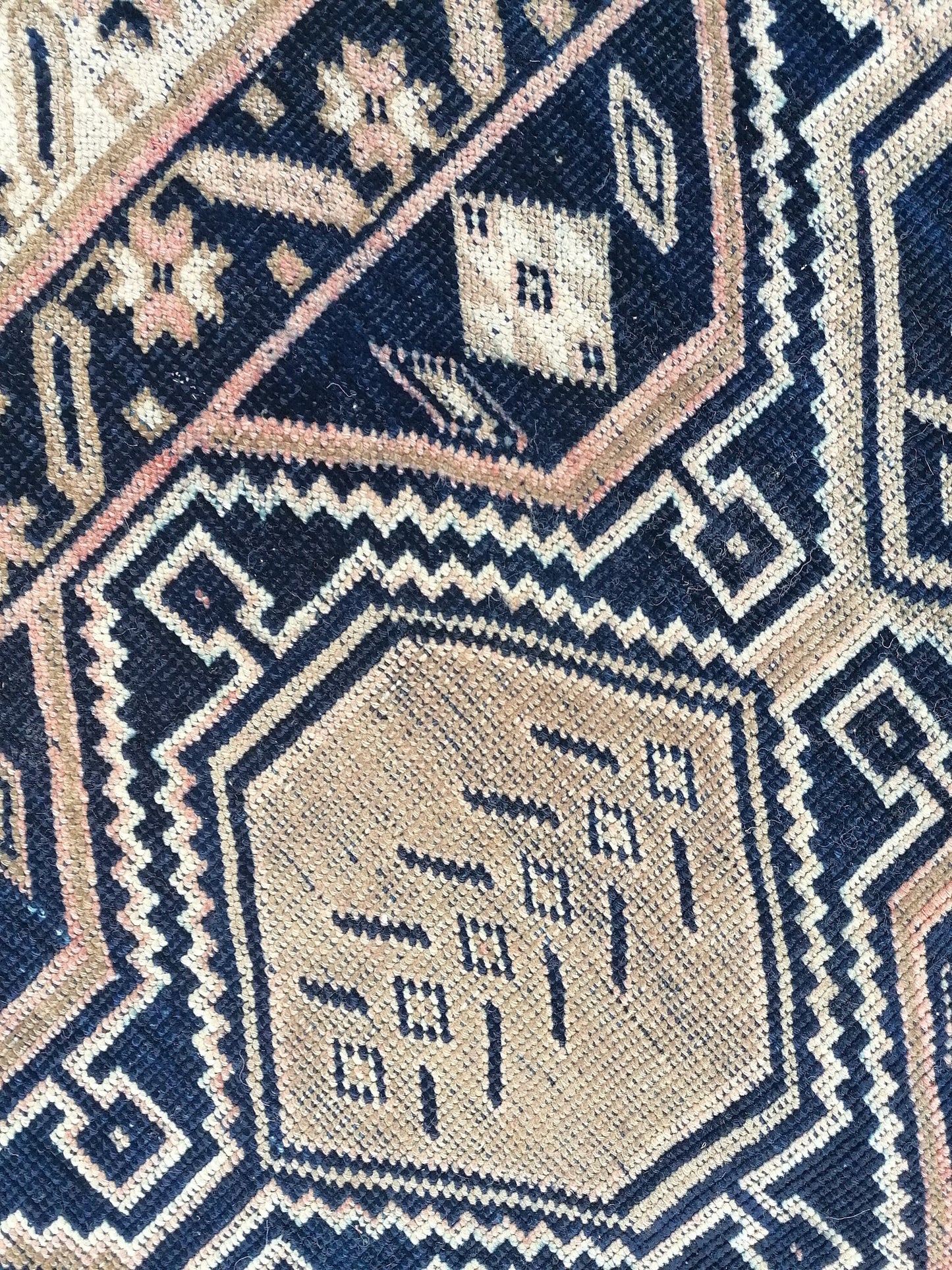 3.2 x 9.8 Oushak runner rug, navy runner rug, blue vintage runner  handmade runner,