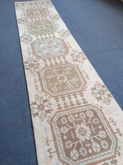2.7 x 11.8 Turkish runner rug, vintage runner rug, oushak runner rug,