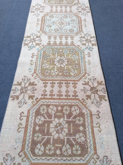 2.7 x 11.8 Turkish runner rug, vintage runner rug, oushak runner rug,